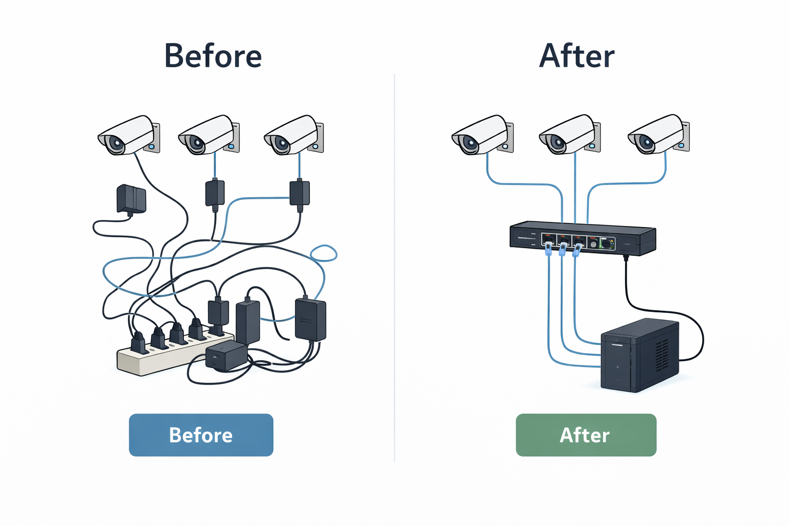 PoE switch before and after