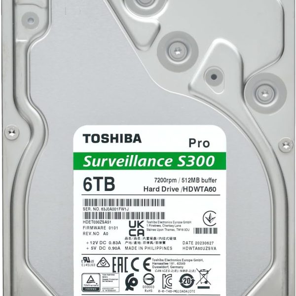 TOSHIBA S300 Pro 6TB 3.5′ SATA 7200 RPM Hard Drive | HDWTA60UZSVA