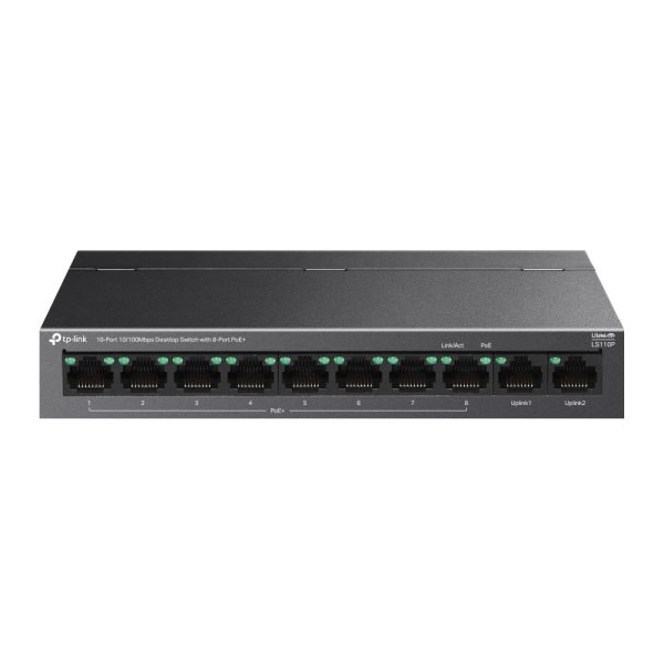 TP-Link LS110P | 10-Port 10/100Mbps PoE+ Desktop Switch | 96W PoE Budget, Fanless Design