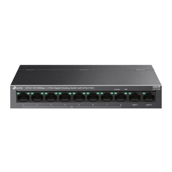 TP-Link LS1210P 8-Port PoE+ Desktop Switch | 2x Gigabit Ports, 96W PoE Budget, Fanless Design