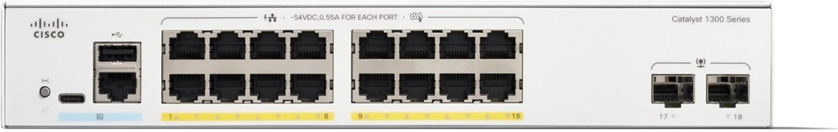 Cisco Catalyst C1300-16FP-2G Managed PoE+ Switch – Powerful Enterprise-Grade Performance, 16-Port Gigabit with 2 x SFP Uplinks, Layer 3 Security & - Image 2