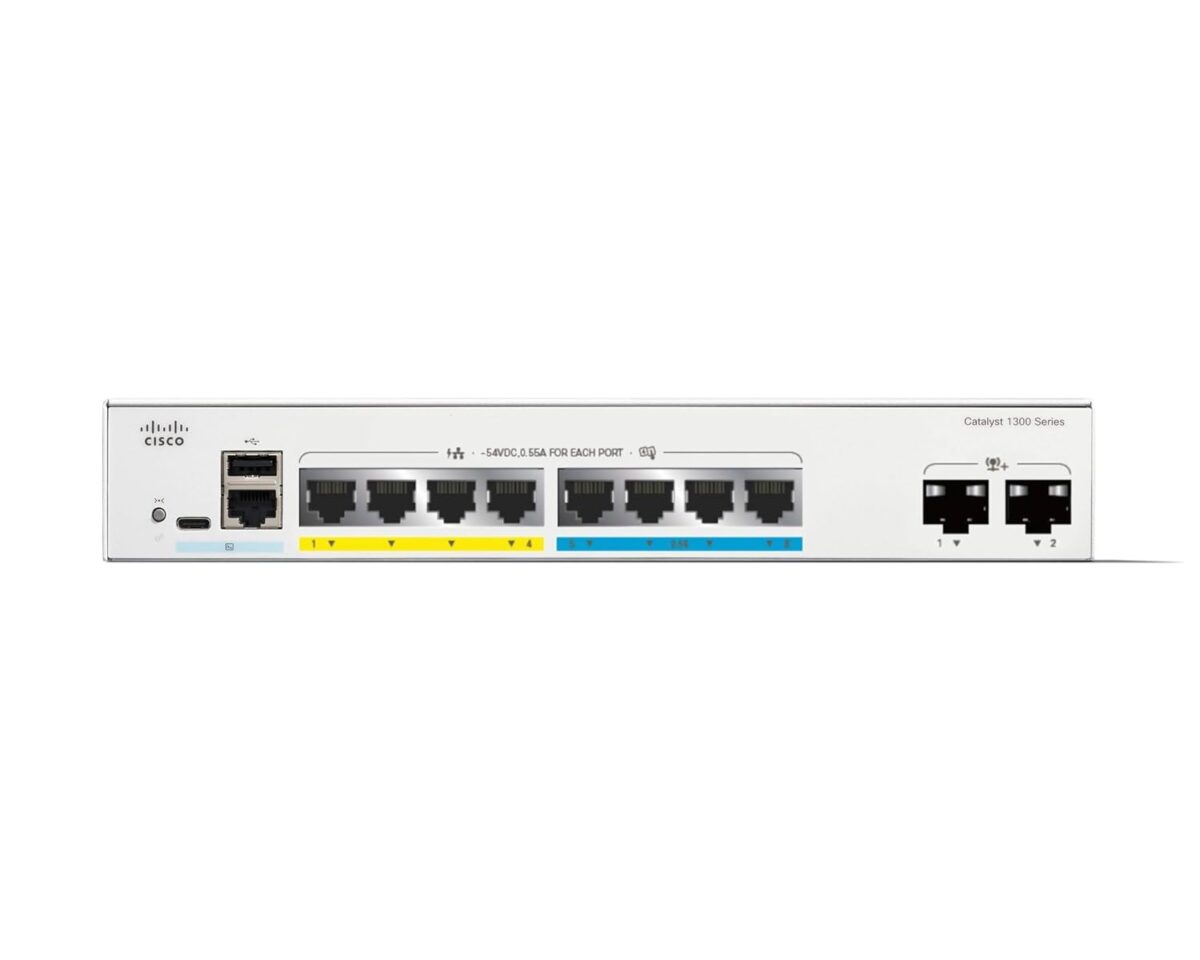 Cisco Catalyst C1300-8MGP-2X | Powerful High-Performance 8-Port Managed PoE+ Multi-Gigabit Switch with 2x 10G SFP+ Uplink, Fanless & Rackmount for SMB Networks - Image 2