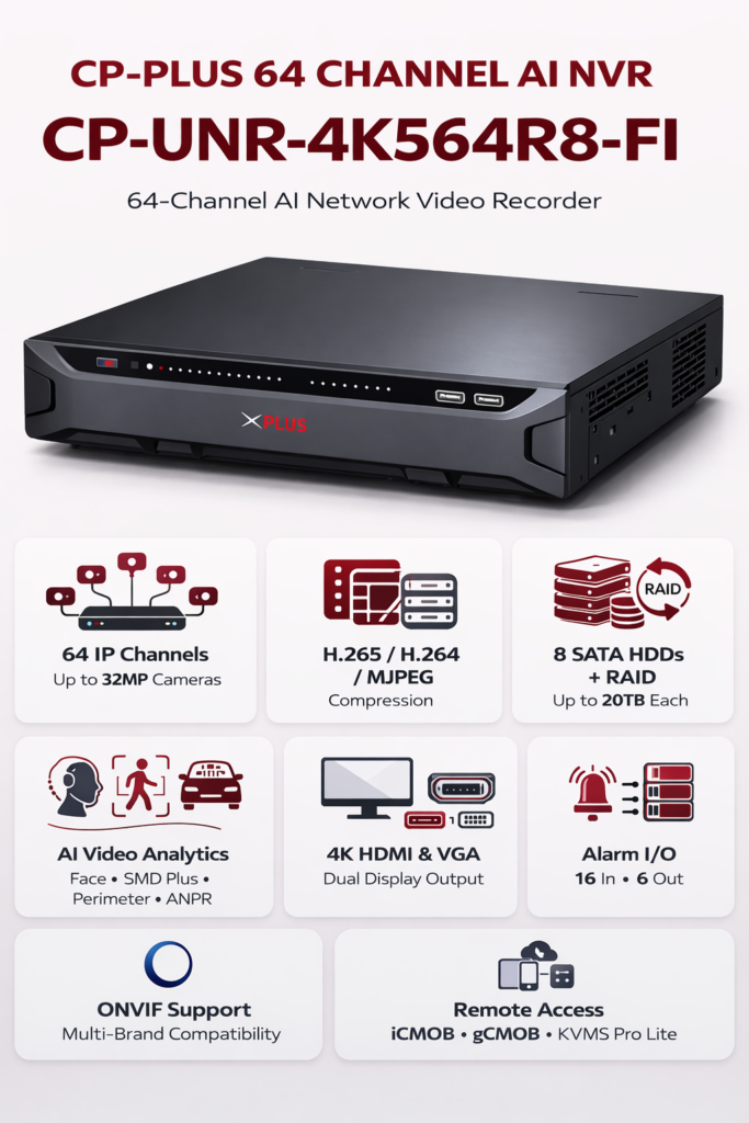 Nvr Model Code CP PLUS CP-UNR-4K532R8-FI 32 Channel NVR | ONVIF | Up To 32MP | 8 SATA ...