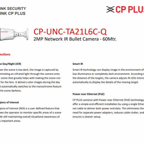 CP PLUS CP-UNC-TA21L6C-Q 2MP IP Bullet Camera | IR 60m | Built-in Mic | IP67 (6 mm) - Image 3
