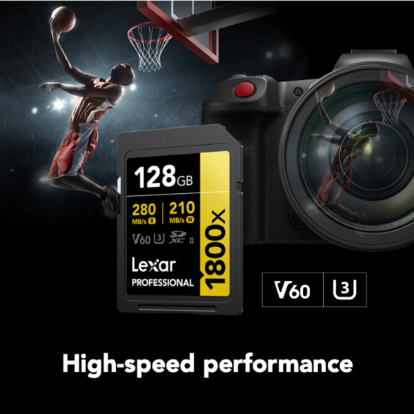 Lexar 128GB Professional 1800x GOLD Series SDXC UHS-II | Up to 280/210MB/s | V60 | Limited Lifetime Warranty | LSD1800128G-BNNNG - Image 3