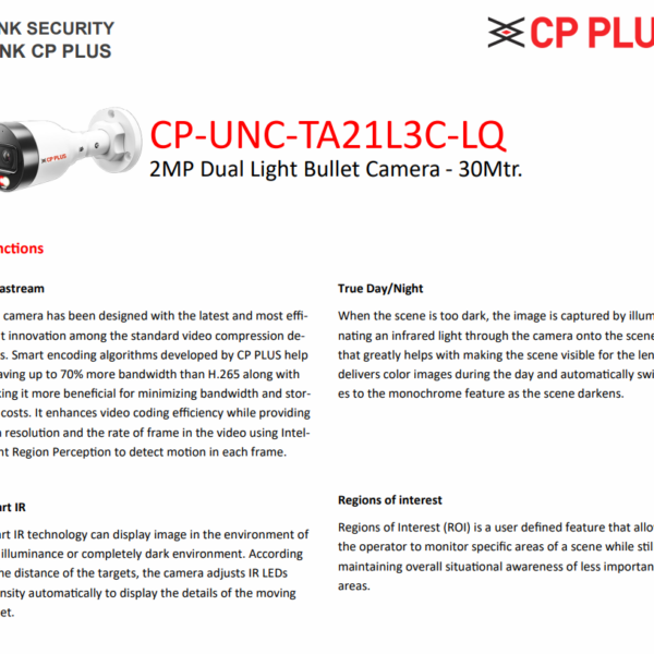 CP PLUS 2MP Dual Light Bullet Camera | Full HD 1080p | 3.6mm Lens | IR 30m + Warm Light 30m | Built-in Mic | PoE | IP67 | CP-UNC-TA21L3C-LQ - Image 3