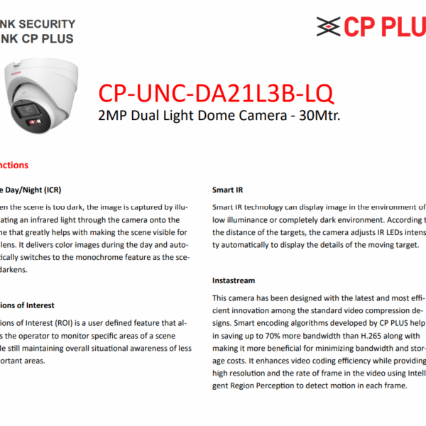 CP PLUS 2MP Dual Light Dome Network Camera | Full HD 1080p | Dual Light 30m | Human & Vehicle Detection | Built-in Mic & Speaker | PoE | IP67 | H.265 | CP-UNC-DA21L3B-LQ - Image 3