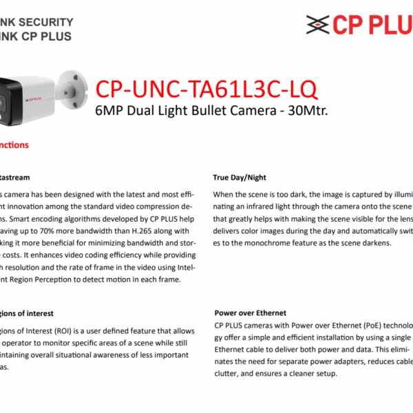 CP PLUS 6MP Dual Light IP Bullet Camera | 3.6mm | 30m IR + Warm Light | AI Human and Vehicle | Instastream H.265 | 20fps | PoE | Built-in Mic | IP67 | CP-UNC-TA61L3C-LQ - Image 3