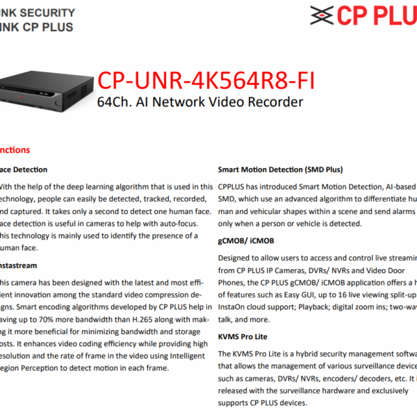 CP PLUS CP-UNR-4K564R8-FI | 64Ch AI IP NVR | 384 Mbps Bandwidth | 8 SATA up to 20TB Each | RAID 0/1/5/6/10 | 4K HDMI - Image 3