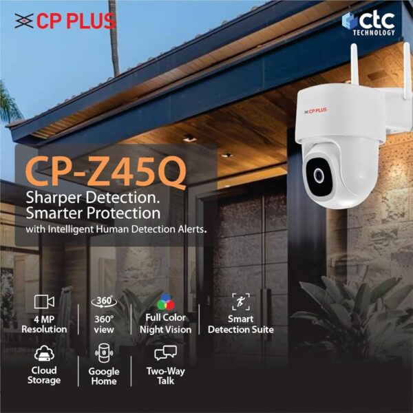 CP Plus Z45Q | 4MP Outdoor Wi‑Fi PT Camera | Full‑Color Night Vision & IP66 | Built‑in Siren & Motion Tracking | Works with Google Home - Image 2