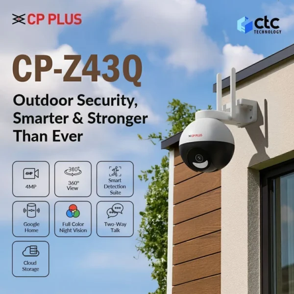 CP Plus CP-Z43Q | 4MP Outdoor Wi‑Fi PT Camera | Full‑Color Night Vision & IP65 | Weatherproof with Built‑in White LEDs | Works with Google Home - Image 2