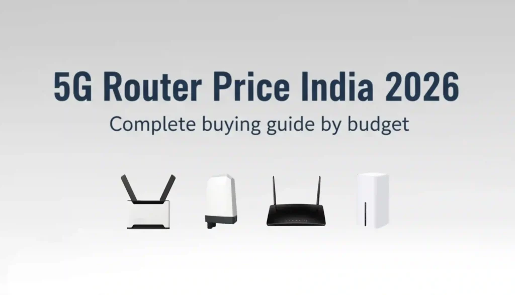 5G router price comparison India 2026 featuring five price tiers from budget ₹2,500 to enterprise ₹40,000 with TP-Link MR600 at ₹8,599 marked as best value sweet spot for 90 percent of buyers