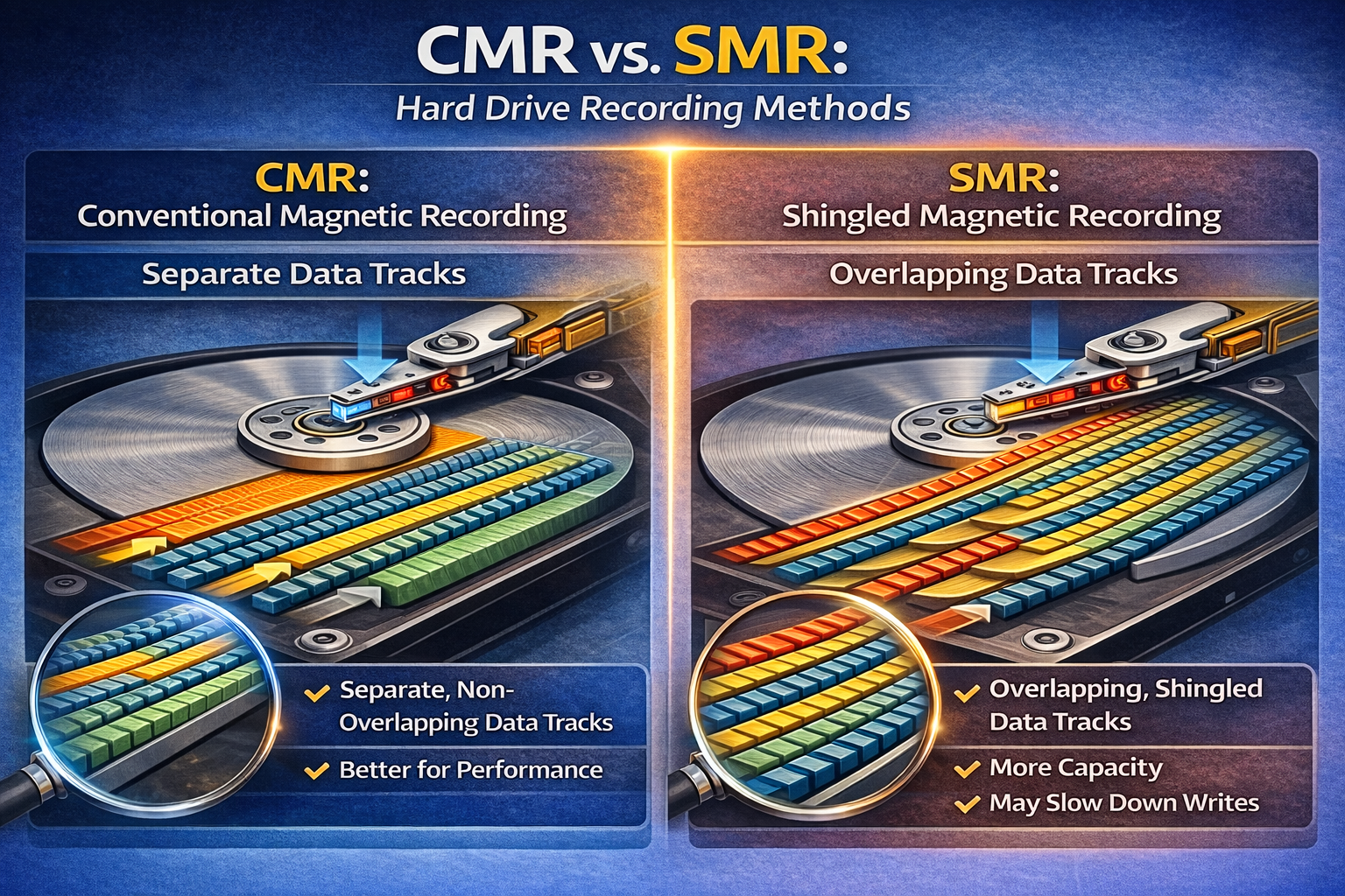 CMR vs SMR recording technology diagram for best HDD for CCTV