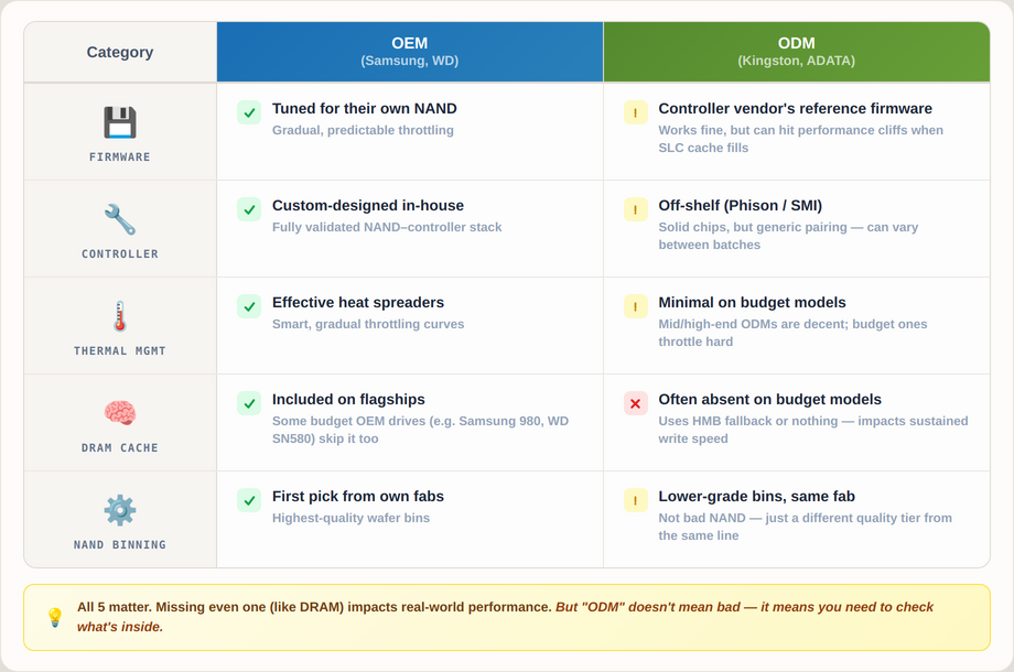 Five key SSD differentiators: firmware, controller, thermals, DRAM cache, NAND binning