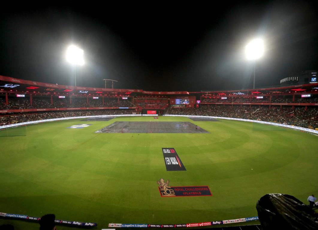 M Chinnaswamy Stadium in Bengaluru lit up on match night during IPL 2026, the first season after the 2025 stampede