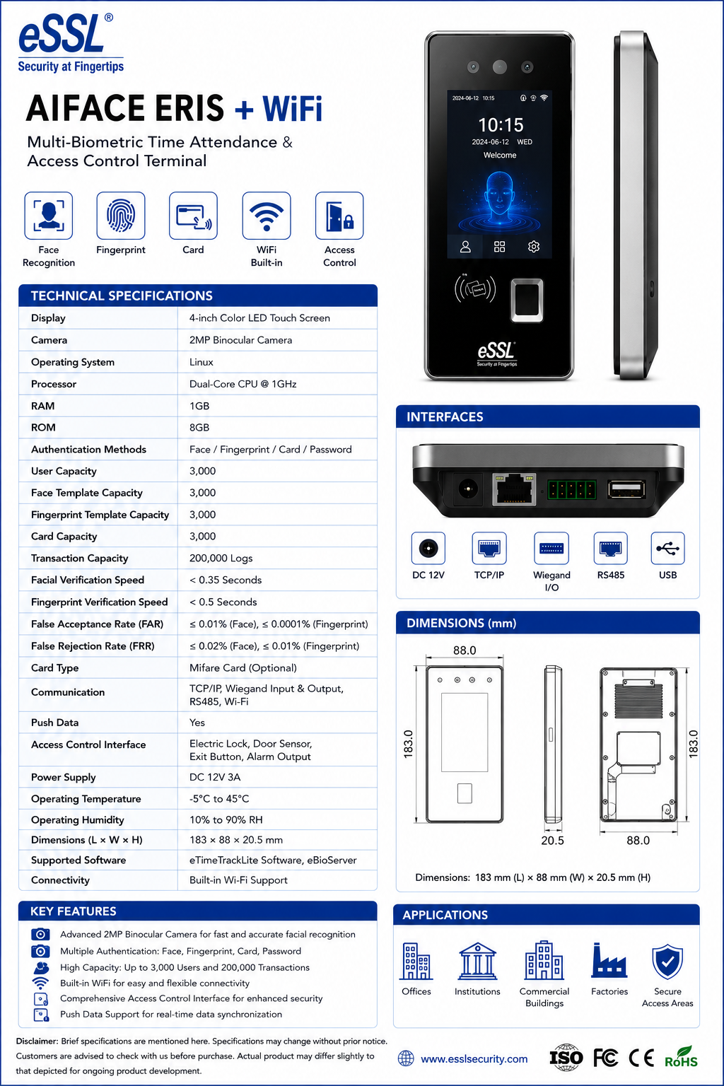eSSL AIFACE ERIS + WiFi