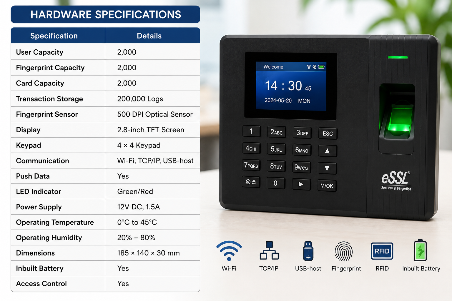 eSSL K30 PRO + ID + Battery + Wi-Fi