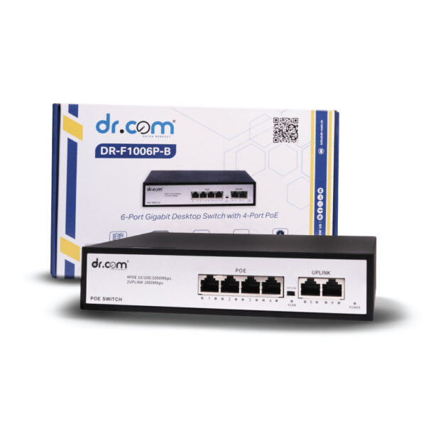 Dr.Com DR-F1006P-B 6-Port Gigabit Desktop Switch with 4-Port PoE+ (65W Budget & 250m Long-Range) - Image 5