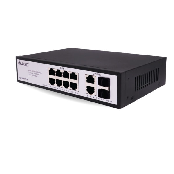 Dr.Com DR-F1012P-C 12-Port Gigabit Desktop Switch | 8-Port PoE+ (120W Budget) | 2x Gigabit Uplink + 2x SFP Slots | 24Gbps Backplane - Image 4