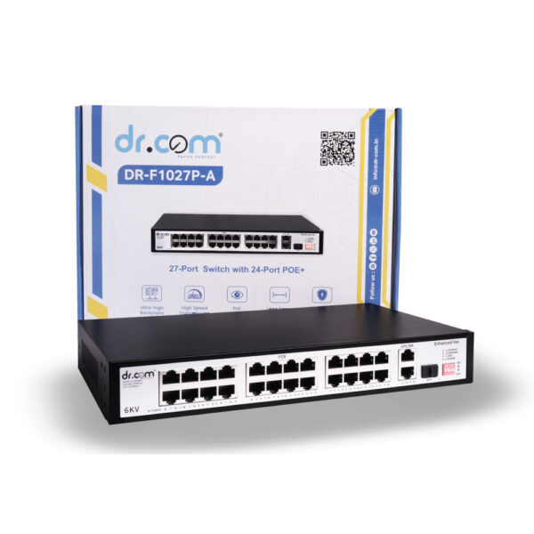 Dr.Com DR-F1027P-A 27-Port Gigabit PoE+ Switch | 24 x 10/100 PoE Ports, 2 x Gigabit Uplink + 1 SFP Slot | 320W Budget, 10Gbps Backplane - Image 5