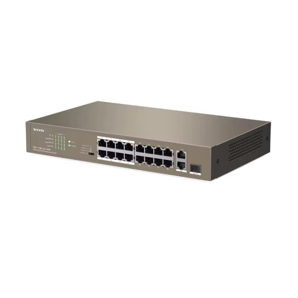 Tenda TEF118P 16+2 Port PoE Switch | 130W PoE Budget | 4 Working Modes | 6kV Lightning Protection | 2 Gigabit Uplink + SFP | Rack Mountable | Surveillance Optimized - Image 3