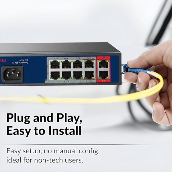 CP PLUS CP-ANW-HPU8G2-N12 | 8-Port Unmanaged PoE Switch | 8x PoE Ports (60W High-Power) | 2x Gigabit Uplinks | 120W Budget | 130m Transmission - Image 4