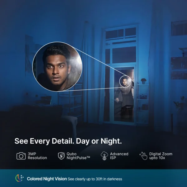 Qubo Smart Camera 360° | 3MP 2K | Pan-Tilt-Zoom | AI Person Detection | 360° Coverage | Color Night Vision - Image 3