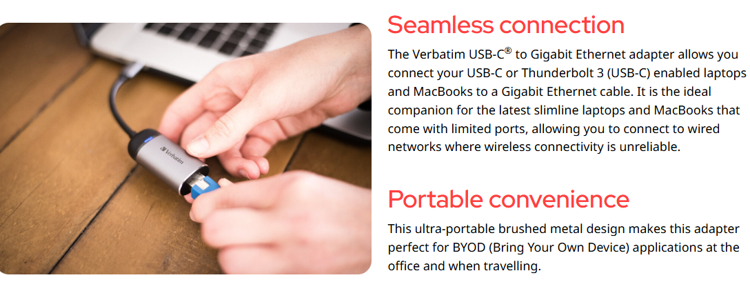 Verbatim USB-C to Gigabit Ethernet Adapter