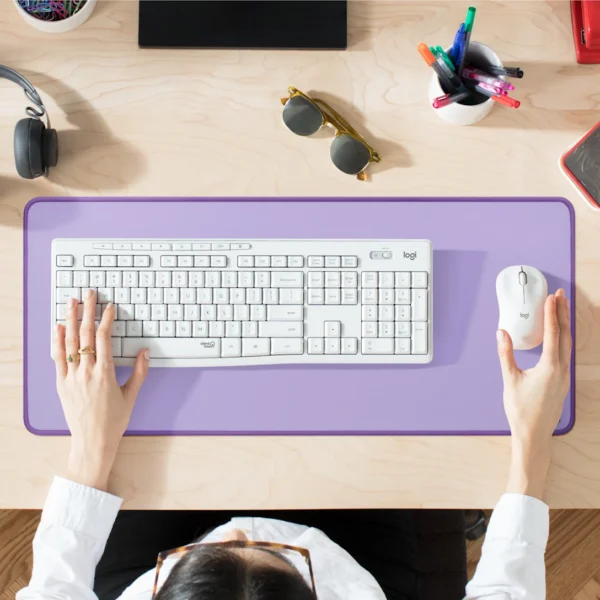 Logitech Desk Mat-Lavender | 700x300mm | Recycled Polyester | Anti-Slip Rubber Base | Anti-Fraying Stitches | Desk Protection - Image 3