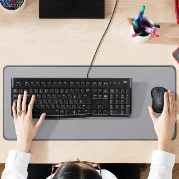 Logitech Desk Mat-Mid Grey | 700x300mm | Recycled Polyester | Anti-Slip Rubber Base | Anti-Fraying Stitches | Desk Protection - Image 3