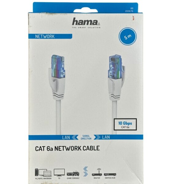 Hama CAT6A Network Cable 5m 10Gbps, 500MHz, RJ45 Male to Male, U/UTP Unshielded, Kink Protection, White, 200676 - Image 4