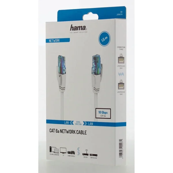 Hama CAT6A Cable 1.5m – 10Gbps, 500MHz, RJ45 Male to Male, U/UTP Unshielded, Kink Protection, White, 200674 - Image 2