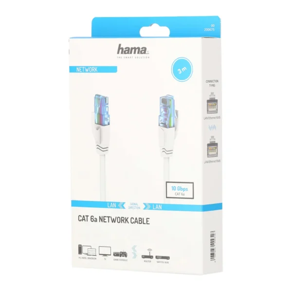 Hama CAT6A Cable 3m 10Gbps, 500MHz, RJ45 Male to Male, U/UTP Unshielded, Kink Protection, White, 200675 - Image 4